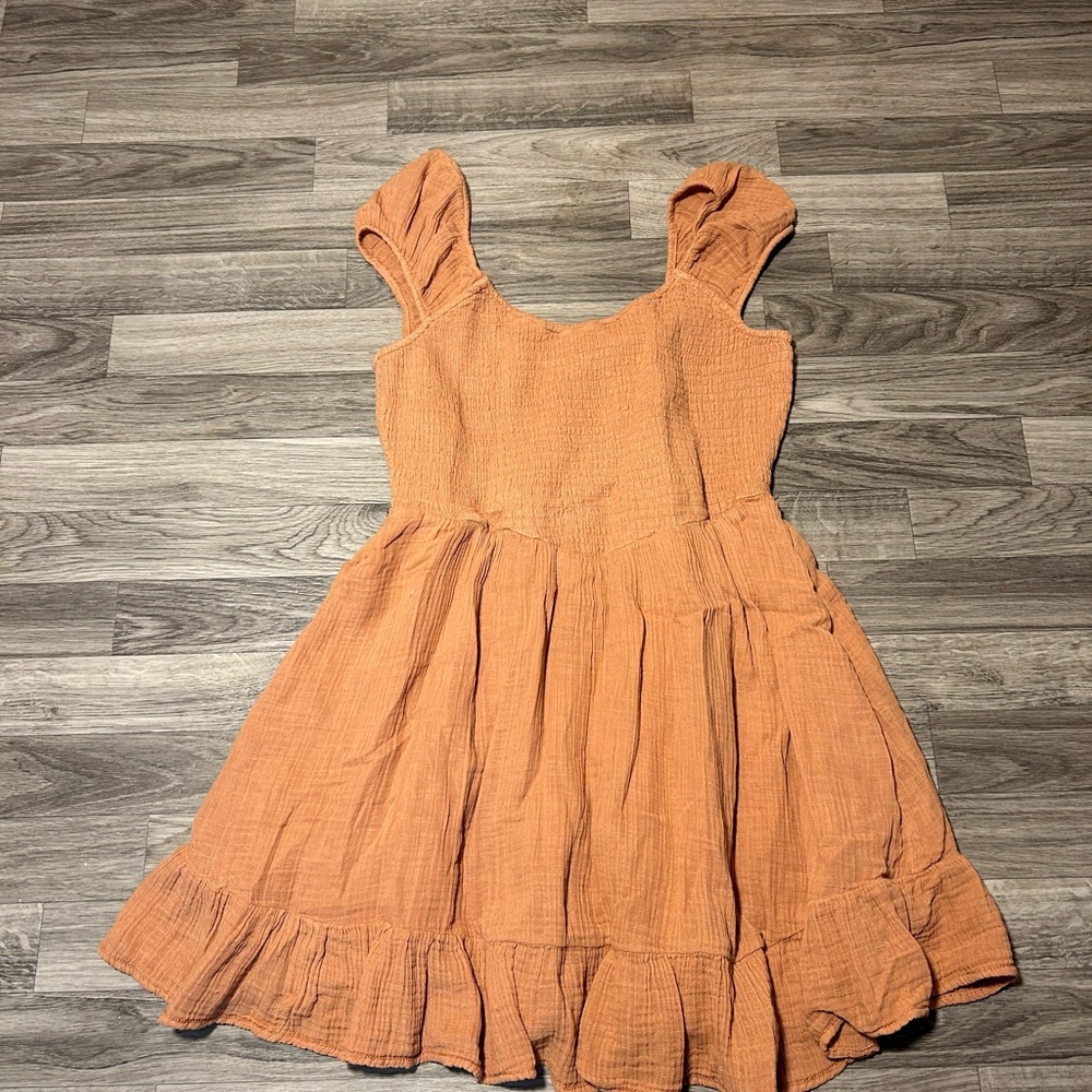 Orange Ruffled Sleeveless Dress